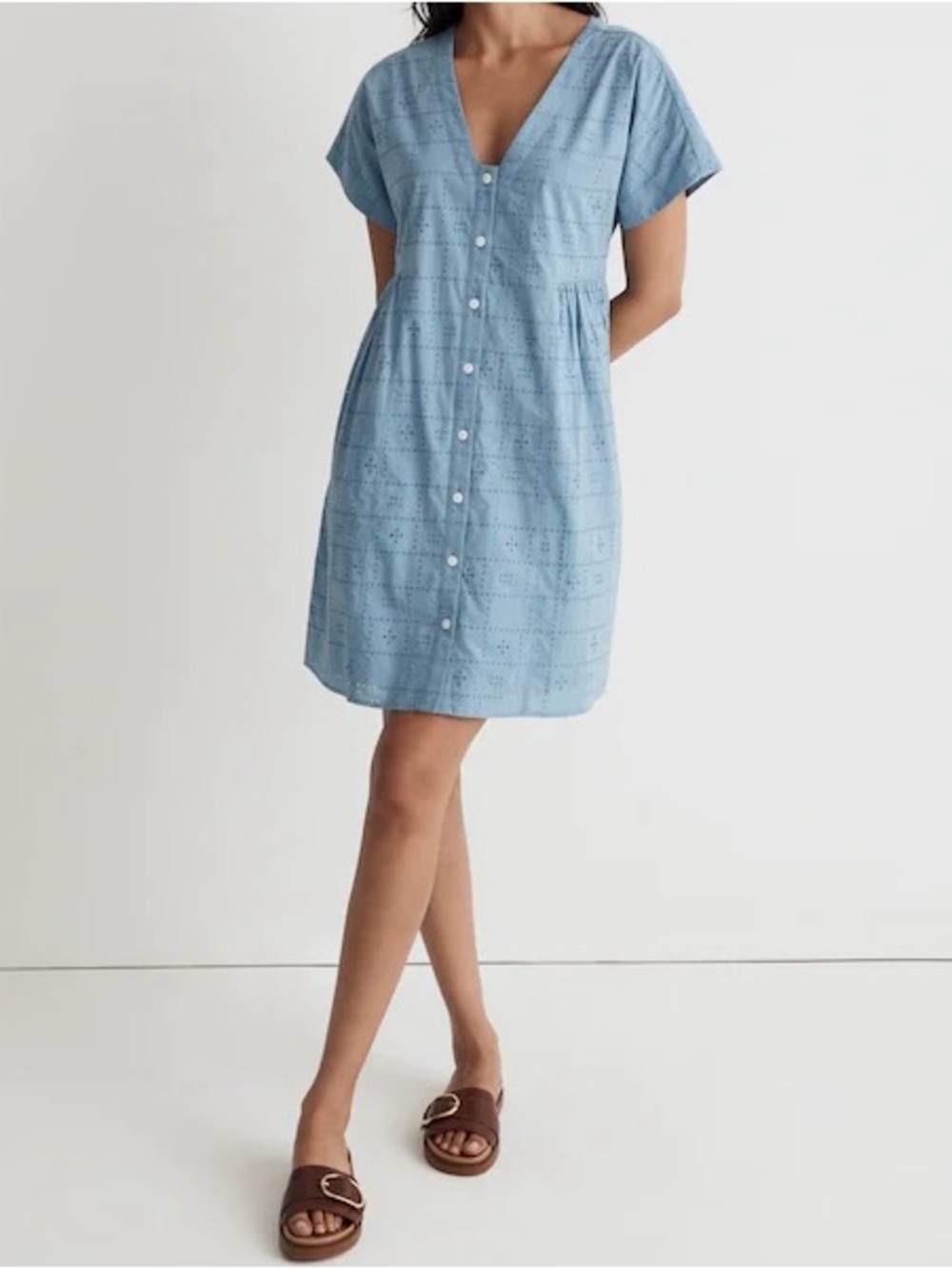Madewell 100% Cotton Blue Eyelet Casual Button Down Mini Dress